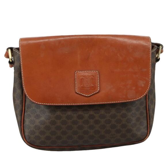 CELINE Macadam Canvas Shoulder Bag Pvc Leather Brown Gold - Picture 2 of 16